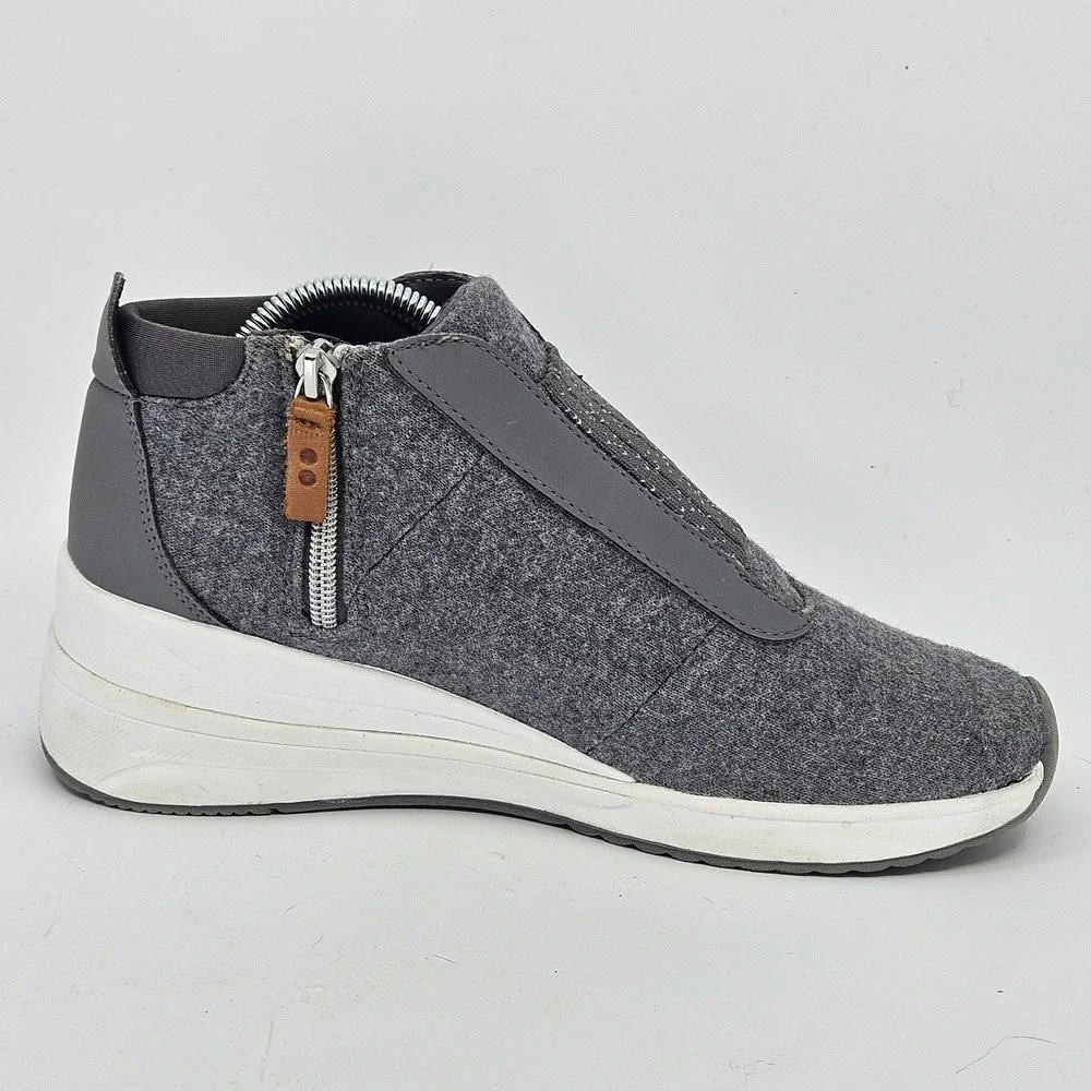 Ryka Gwyn Women's Gray Wedge‎ Wool Blend Sneaker Boot Side Zip Comfort Size 9.5M